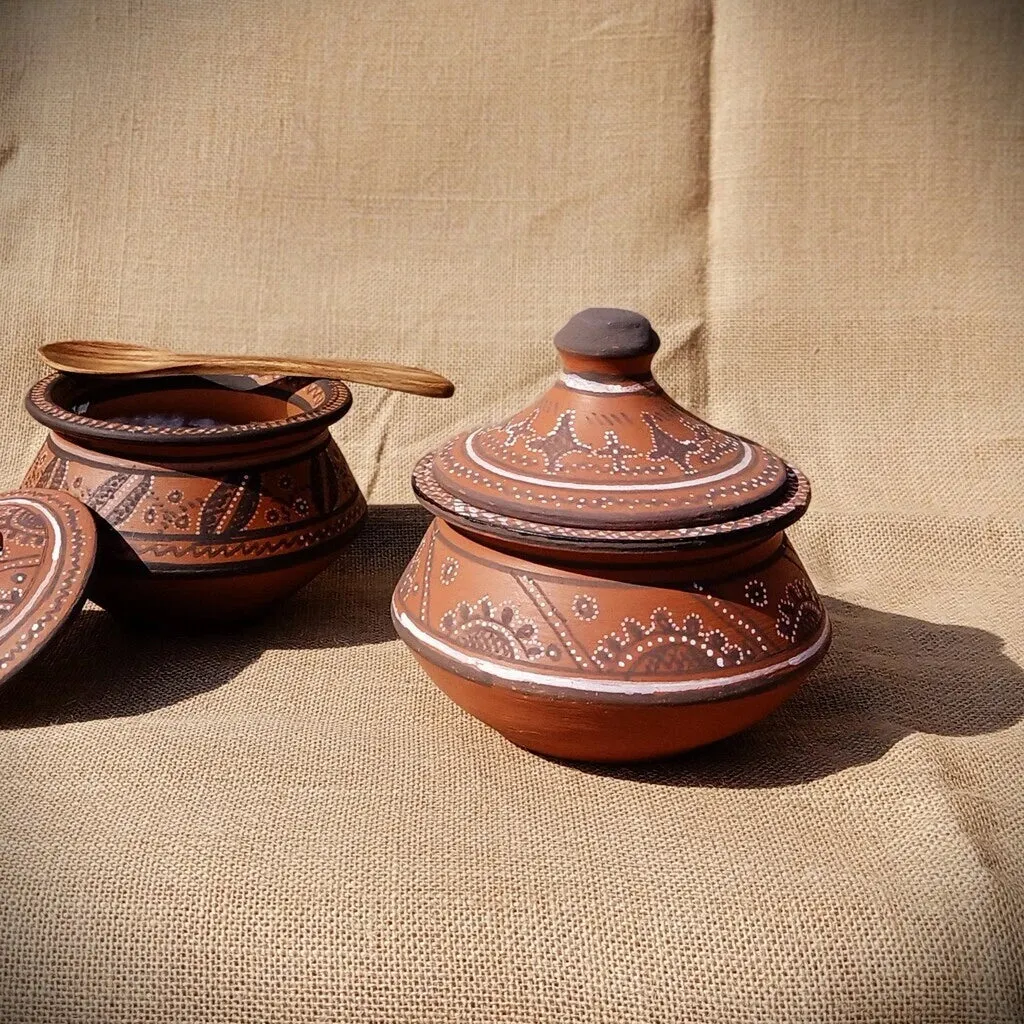 Hand-painted decorated terracotta pottery from Kutch Gujarat