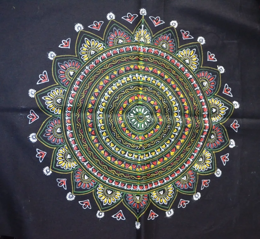 Rogan design folded to create a mirror-image pattern in Kutch Gujarat